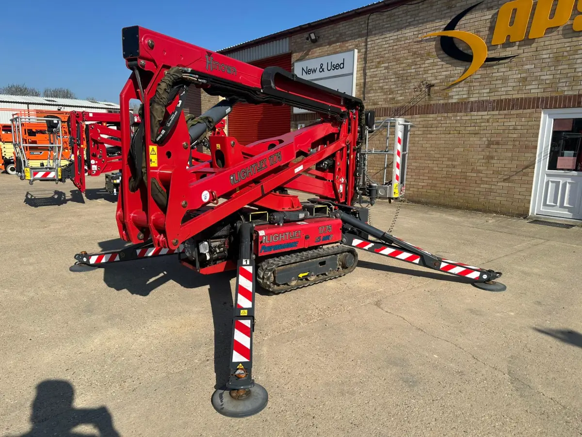 The Hinowa Lightlift 17.75 spider lift set up on site with its outriggers deployed
